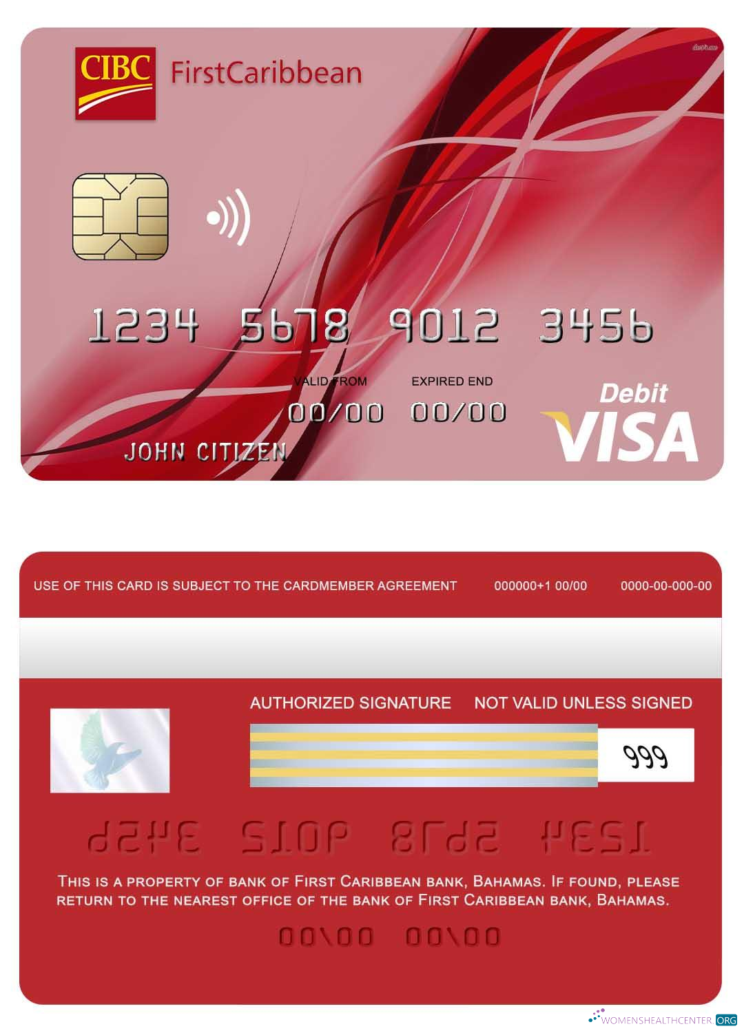 Download Bahamas First Caribbean bank, visa debit Photoshop template